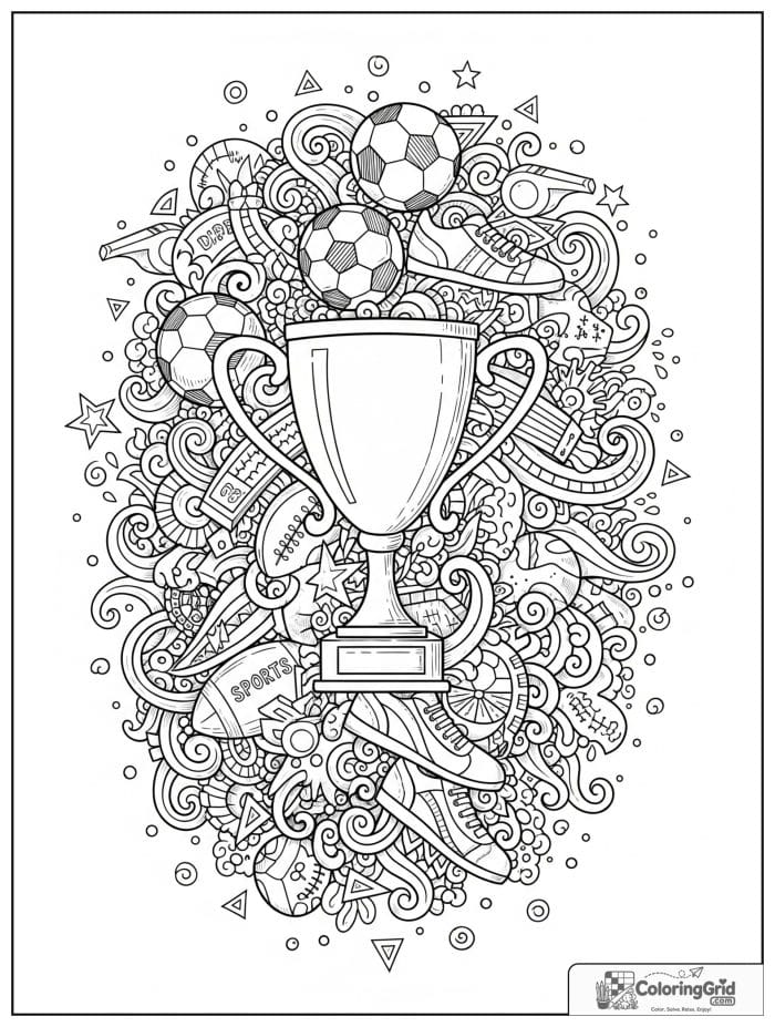 Sports trophy with a doodle art border.