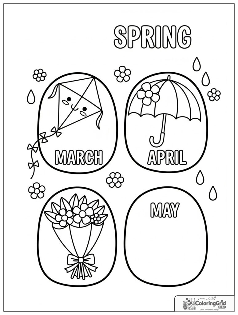 Cute spring months collage with March April and May themes.