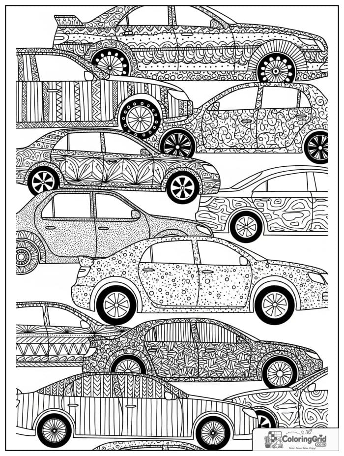 Stacked patterned cars in black and white