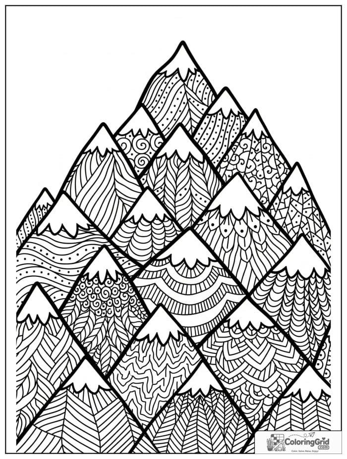 Stacked patterned mountains in black and white