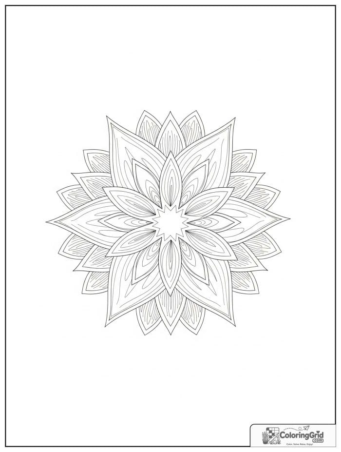 Easy mandala coloring page featuring a star flower layout.