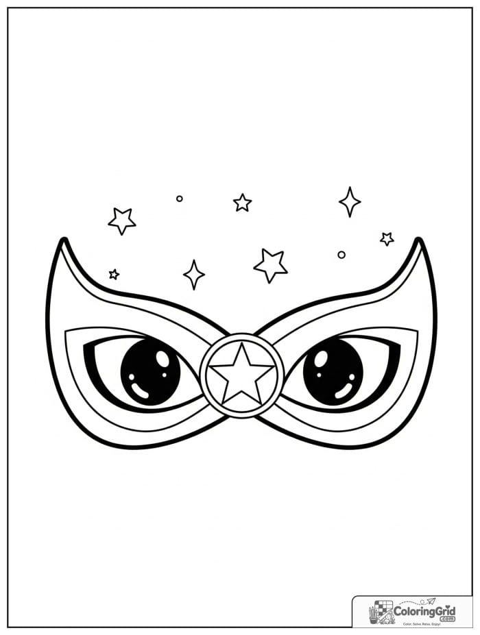 Cute superhero mask with a bold star emblem and small stars in the background.