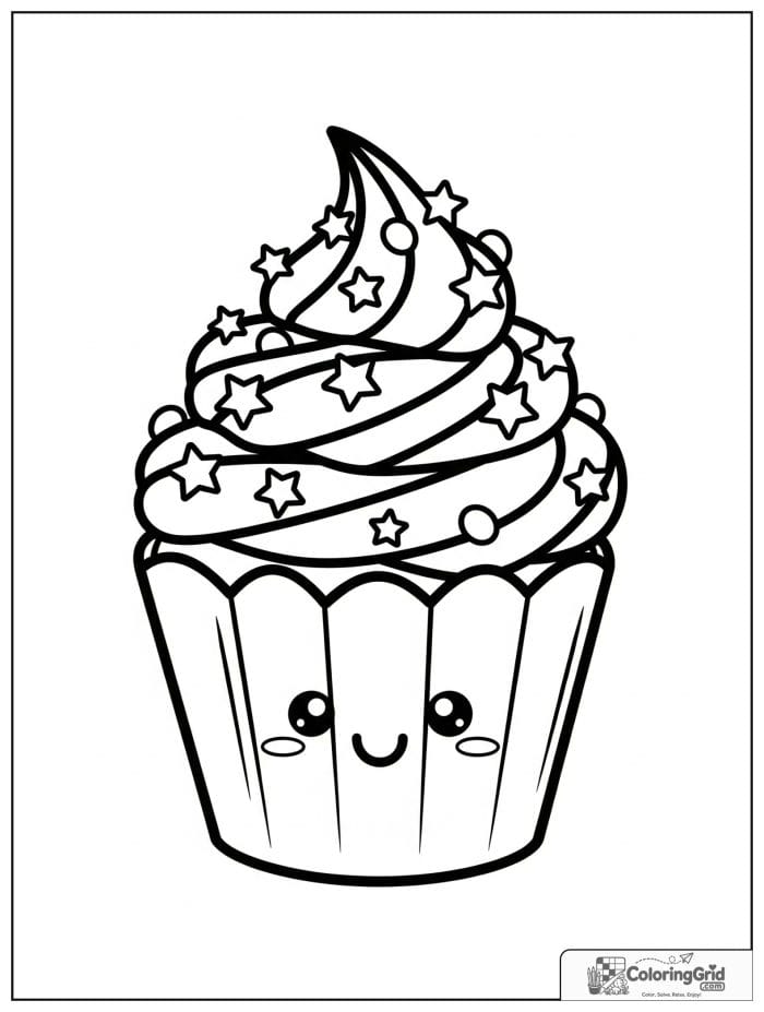 Cupcake with star sprinkles for Cupcake Coloring Pages