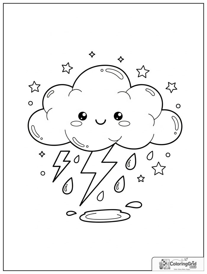 Weather Coloring Pages for Seasons showing a storm cloud with lightning.
