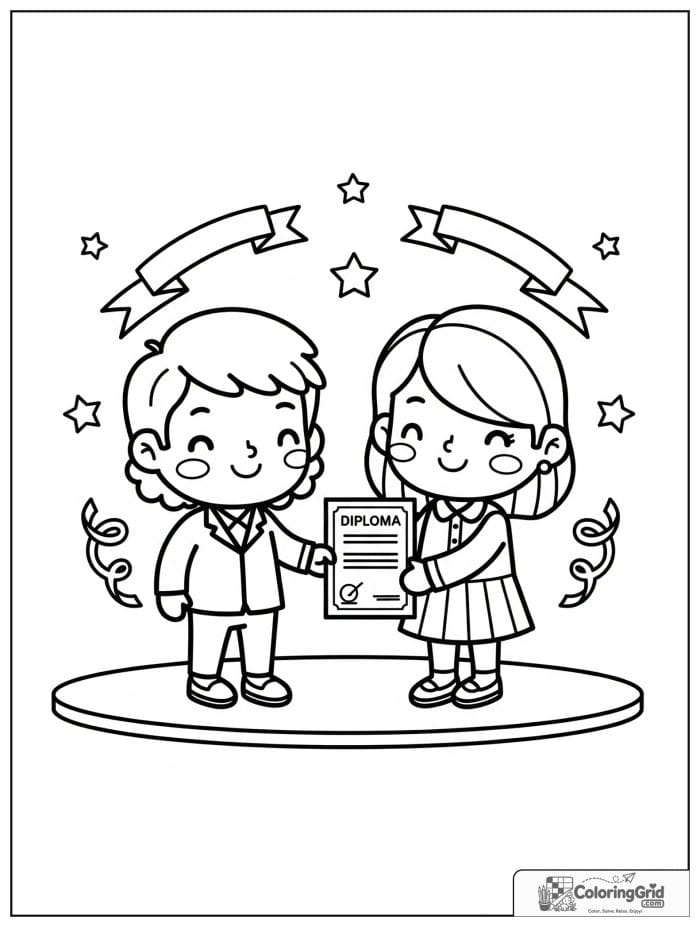 Student receiving a diploma from a teacher.