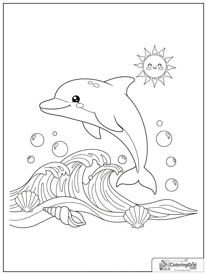 Summer Coloring Pages showing a dolphin jumping in the waves.