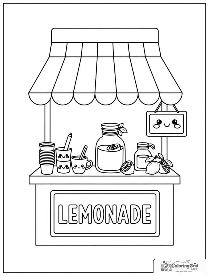 Summer Coloring Pages featuring a lemonade stand.