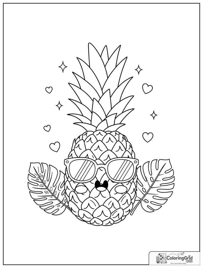 Summer Coloring Pages featuring a pineapple with sunglasses.