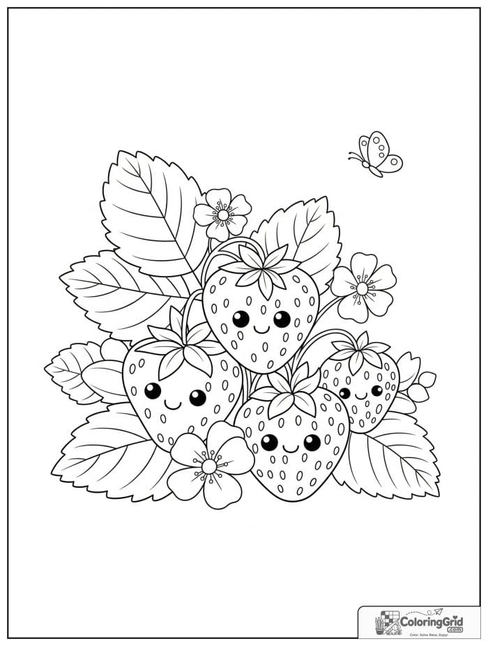 Summer Coloring Pages featuring a strawberry patch.