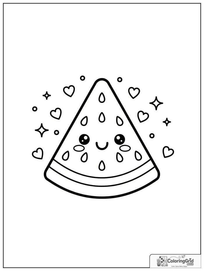 Summer Coloring Pages showing a smiling watermelon slice.