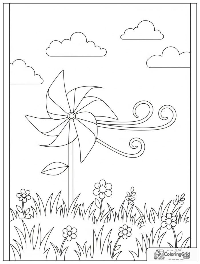 Weather Coloring Pages for Seasons showing a summer windy day with a pinwheel.