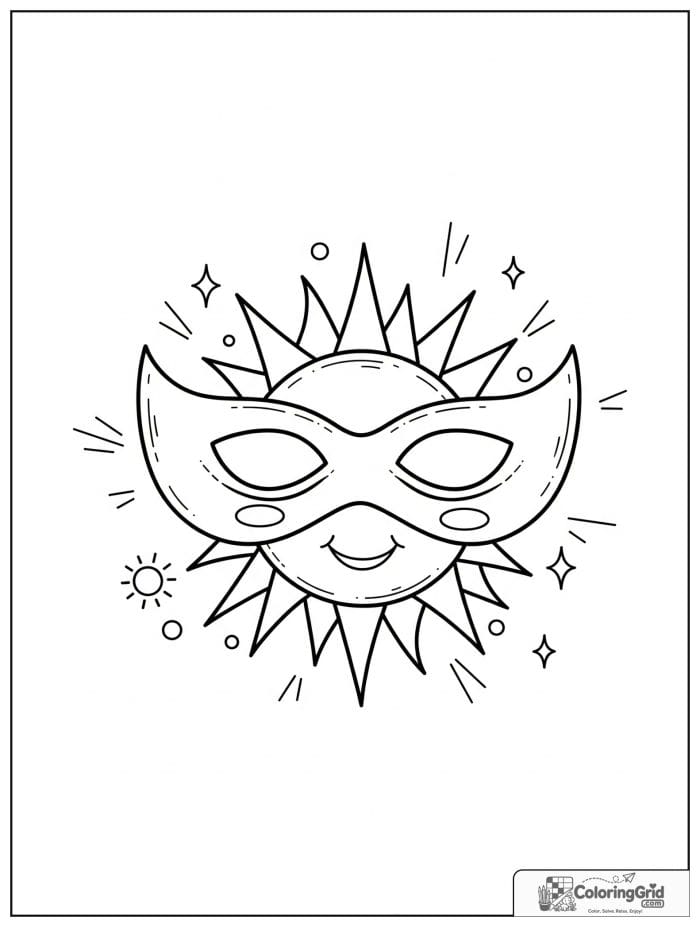 Cute superhero mask with a sun emblem and small sunbeam details.