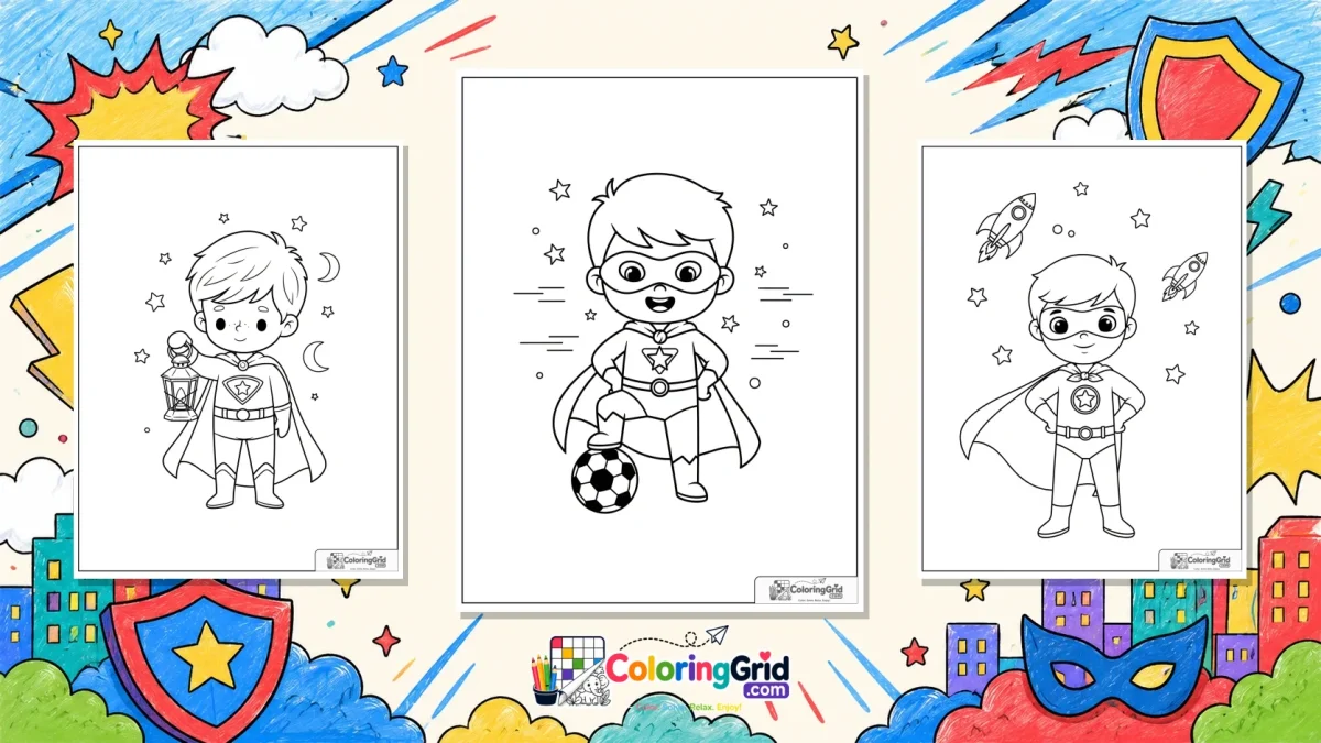 superhero boy coloring pages featured illustration for Superhero Boy Coloring Pages: 20+ Free Printables