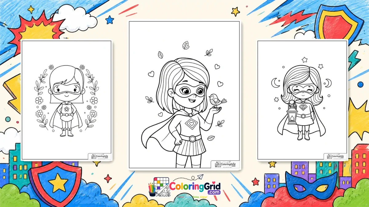 superhero girl coloring pages featured illustration for Superhero Girl Coloring Pages: 40+ Free Printable Brave Hero Designs