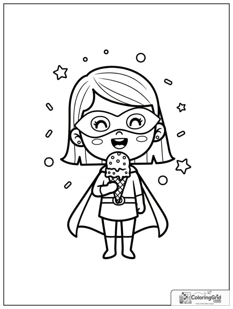 Cute superhero girl holding an ice cream cone with small star details.