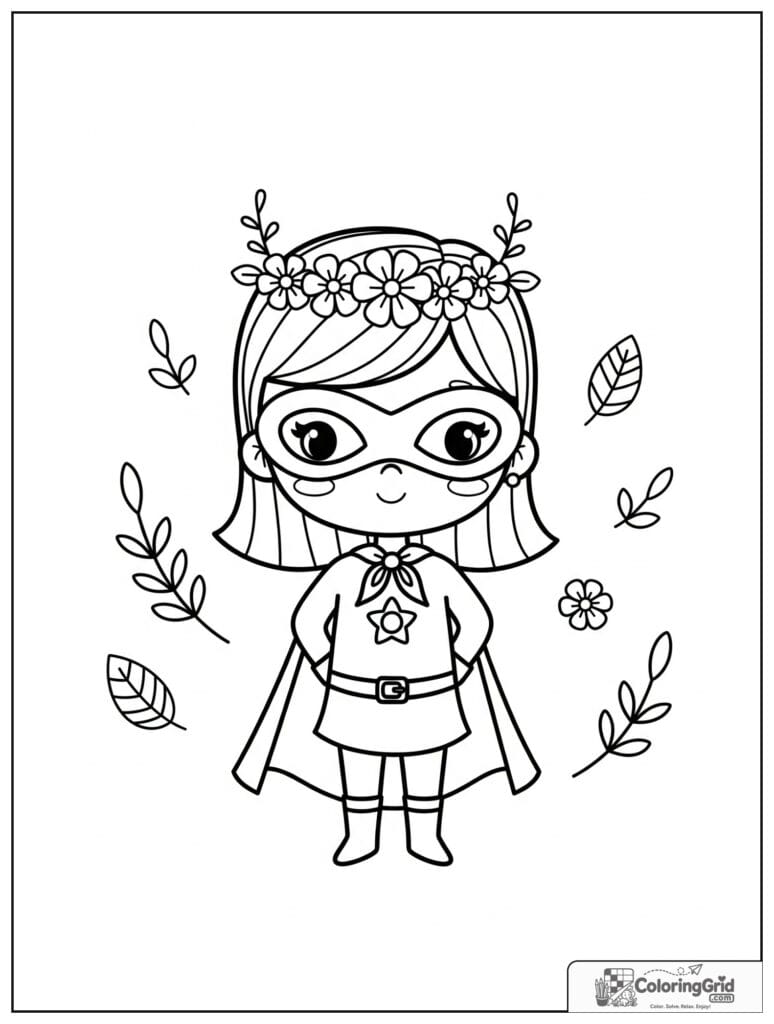 Cute superhero girl wearing a flower crown with small floral details.