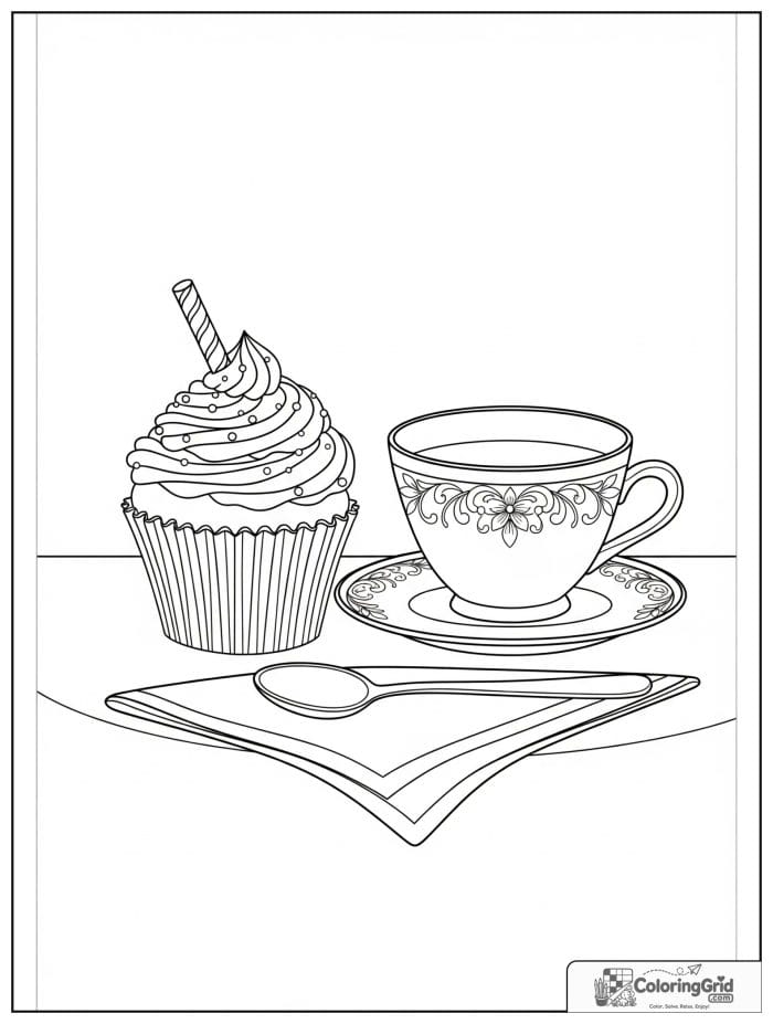 Tea time cupcake for Cupcake Coloring Pages