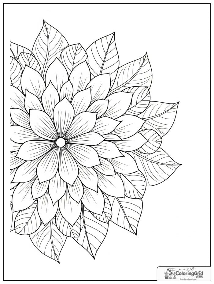 Flower mandala with teardrop-shaped petals and rounded blossom rings.