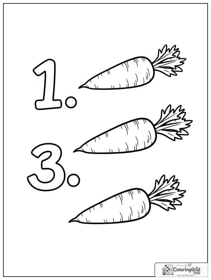 Three carrots counting scene in black and white