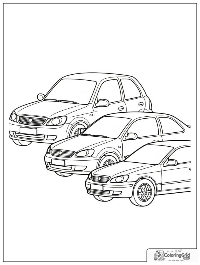 Three cars grouped together in black and white