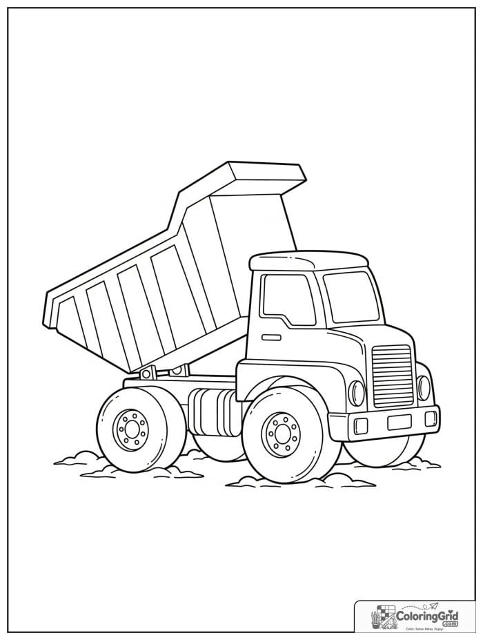 Truck coloring page featuring a simple toy dump truck.