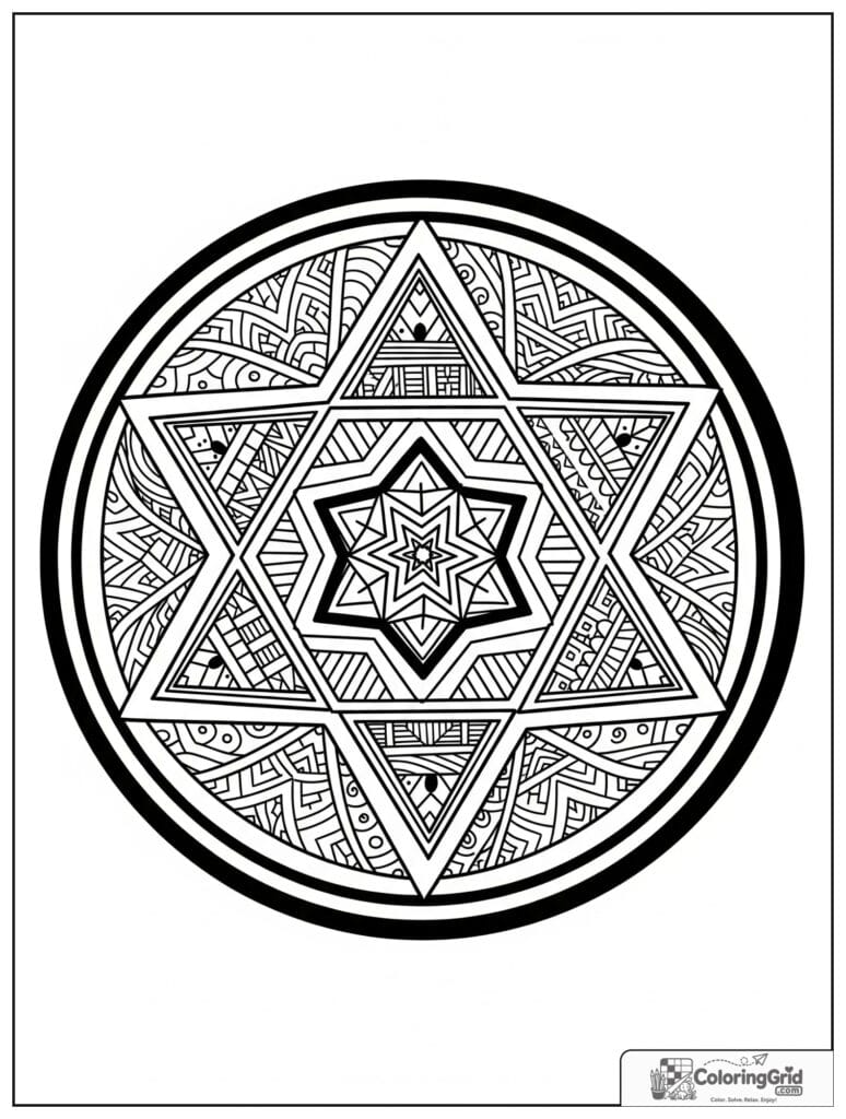 Triangle star sacred geometry mandala with zentangle wedges