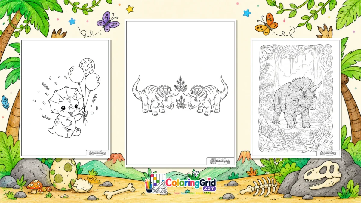 Triceratops coloring pages featured illustration for Triceratops Coloring Pages for Kids