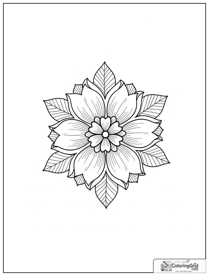Flower mandala with tulip-shaped petals and a floral center.