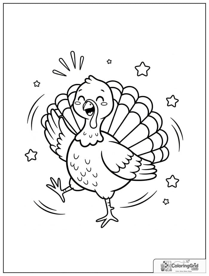 Happy turkey dancing with lively feathers.