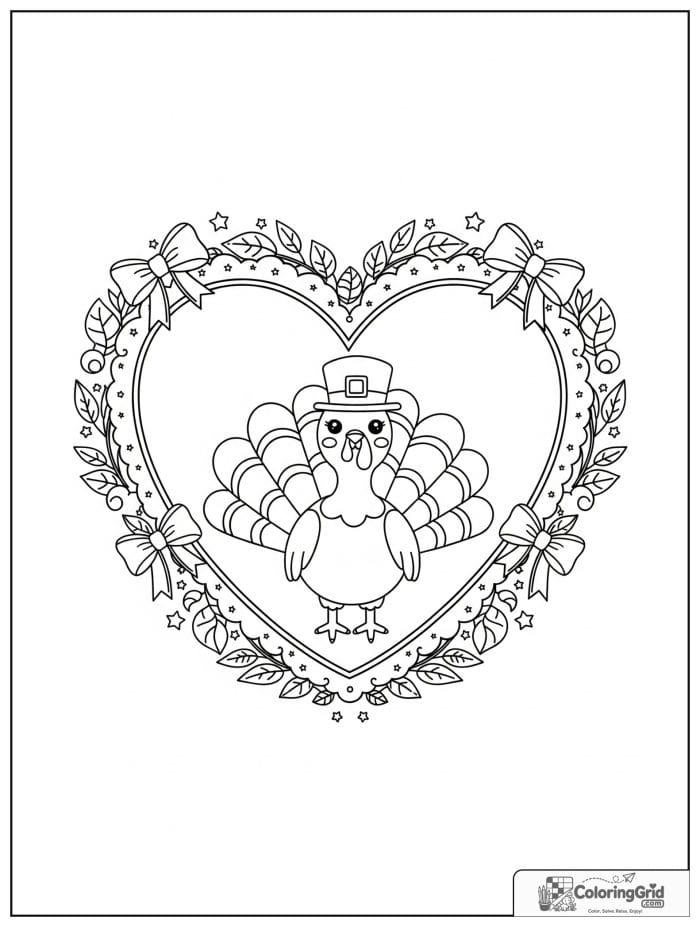 Cute turkey inside a heart-shaped frame.