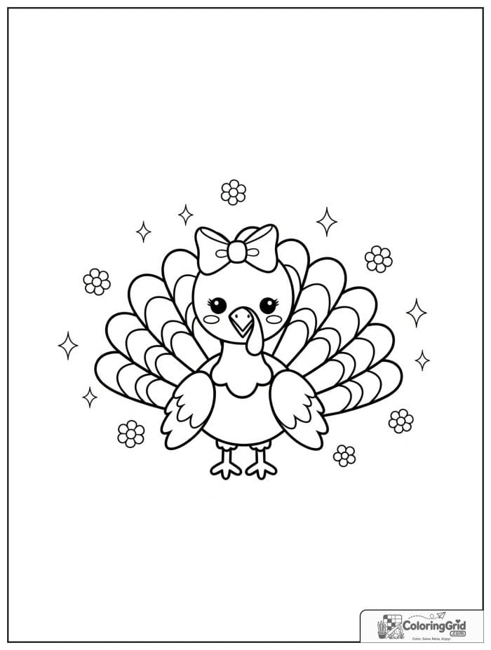 Cute turkey with a bow on its head.