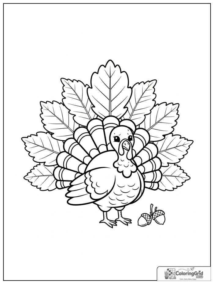 Fall Coloring Pages featuring a turkey with a leaf tail.