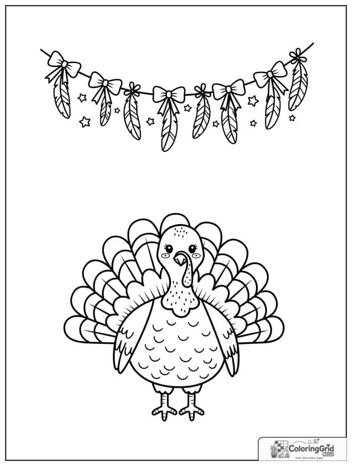Proud turkey with a decorative feather garland.