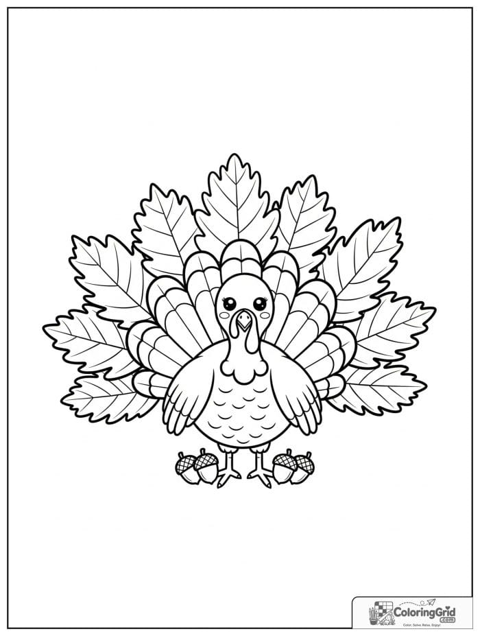 Autumn Leaves Coloring Pages featuring a turkey with a leaf tail.