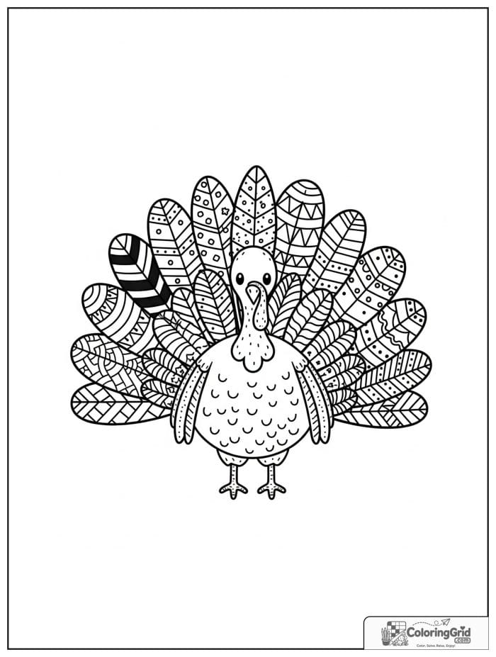 Proud turkey with patterned tail feathers.
