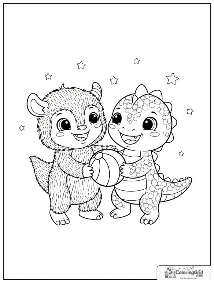 Two little monsters playing with a ball
