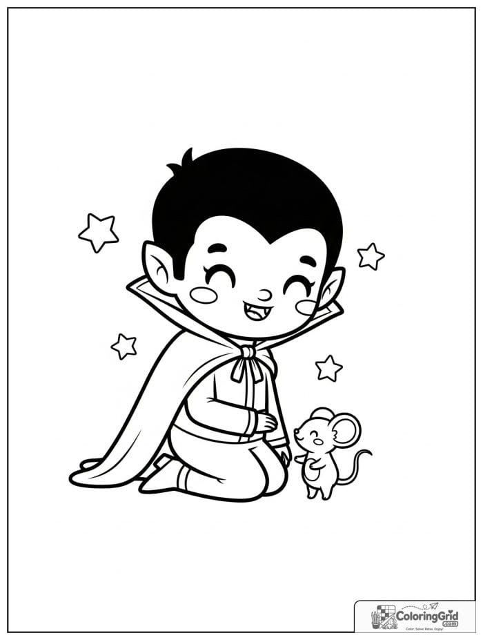 Vampire Coloring Pages featuring a vampire and tiny mouse friend.