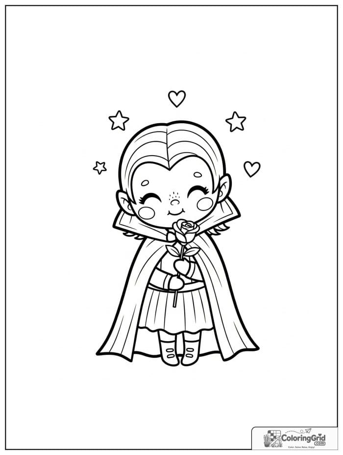 Vampire Coloring Pages showing a vampire holding a rose.