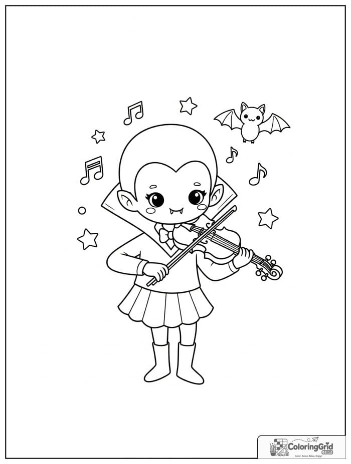Vampire Coloring Pages featuring a vampire playing violin.