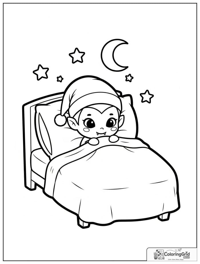 Vampire Coloring Pages showing a vampire sleeping in bed.