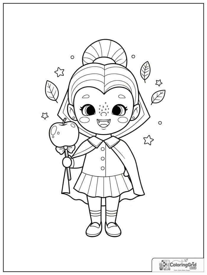 Vampire Coloring Pages featuring a vampire with a candy apple.