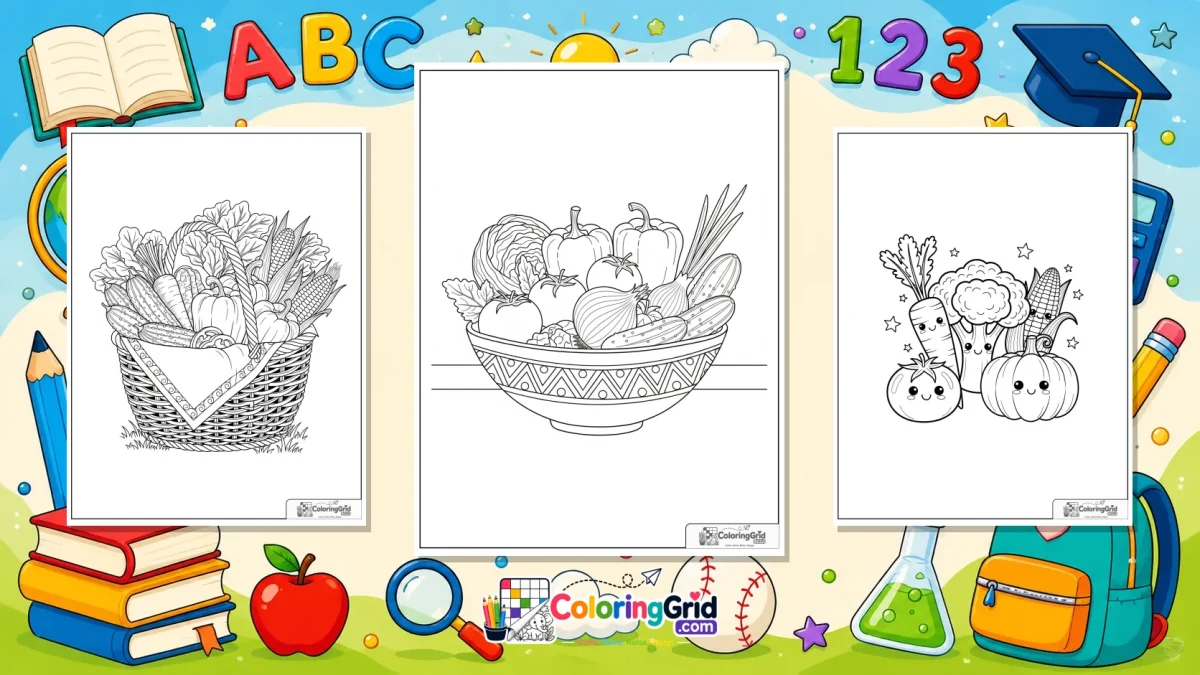 Vegetable Coloring Pages featured illustration for Vegetable Coloring Pages: Easy PDF and JPG Printables