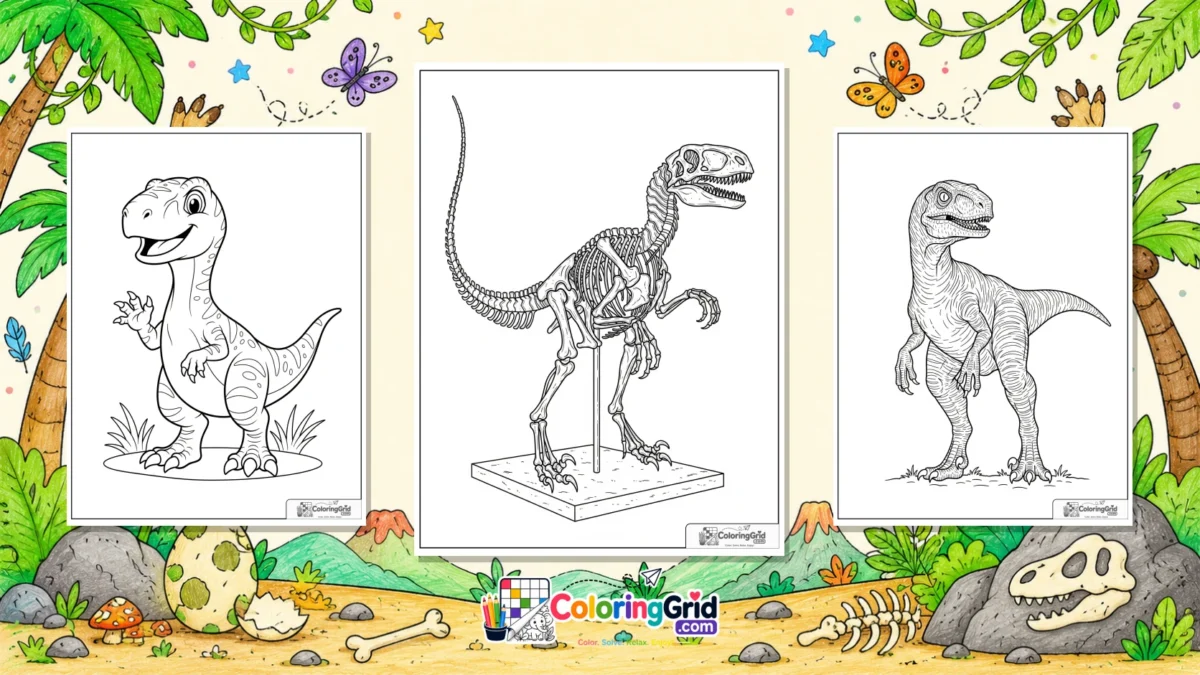Velociraptor coloring pages featured illustration for Velociraptor Coloring Pages for Kids