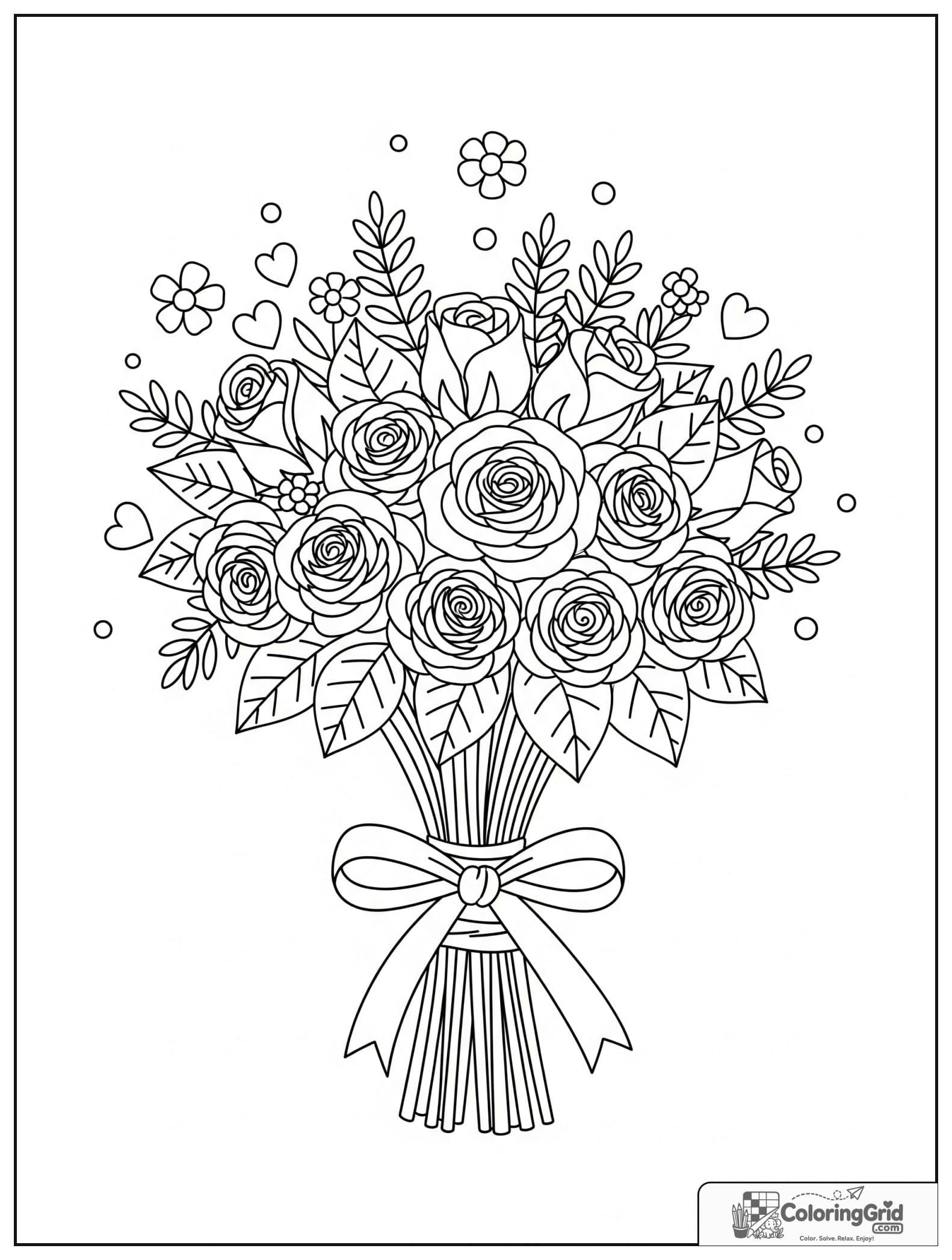 Cute wedding bouquet tied with a ribbon and small flower decorations.