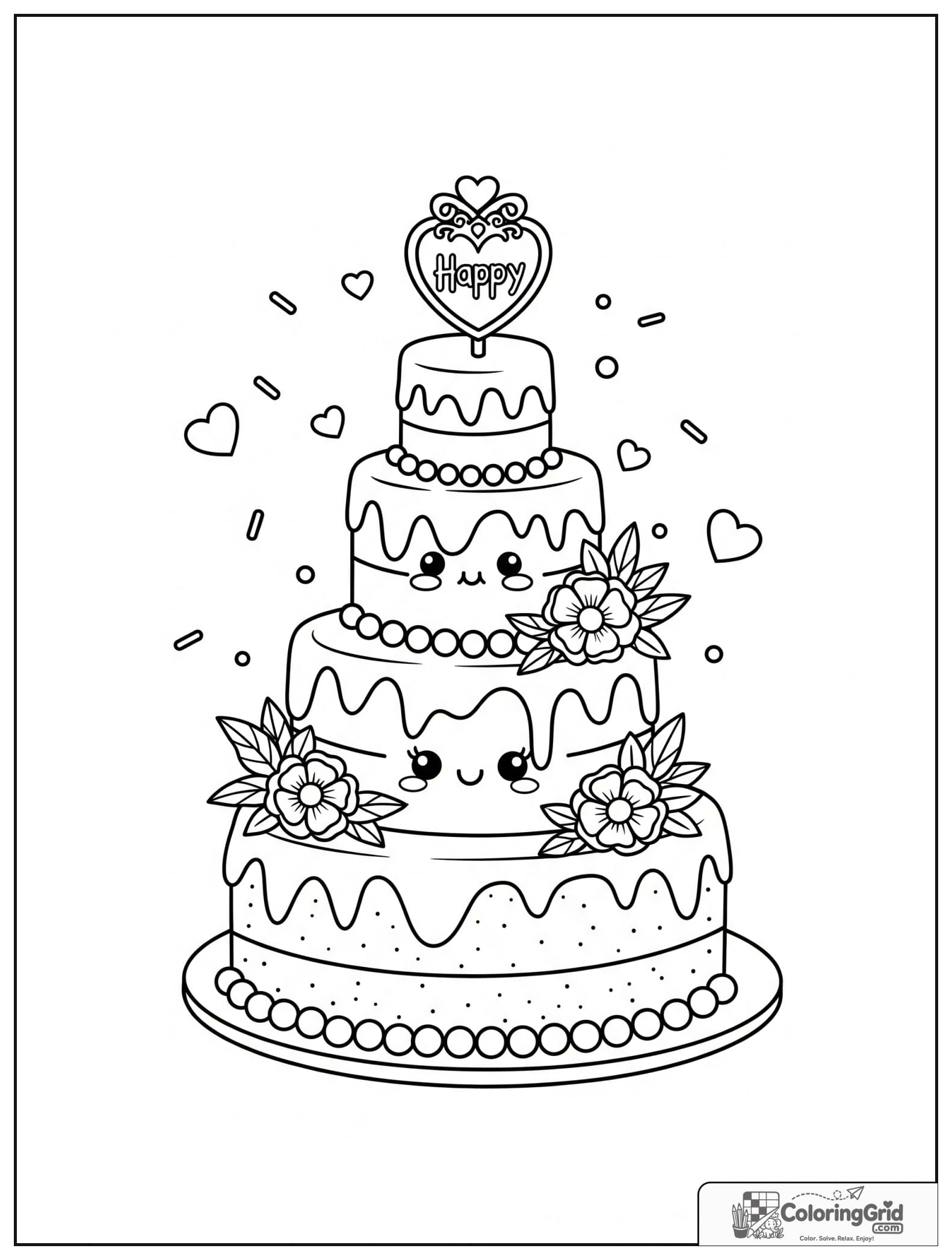 Cute three tier wedding cake with small heart and sprinkle decorations.