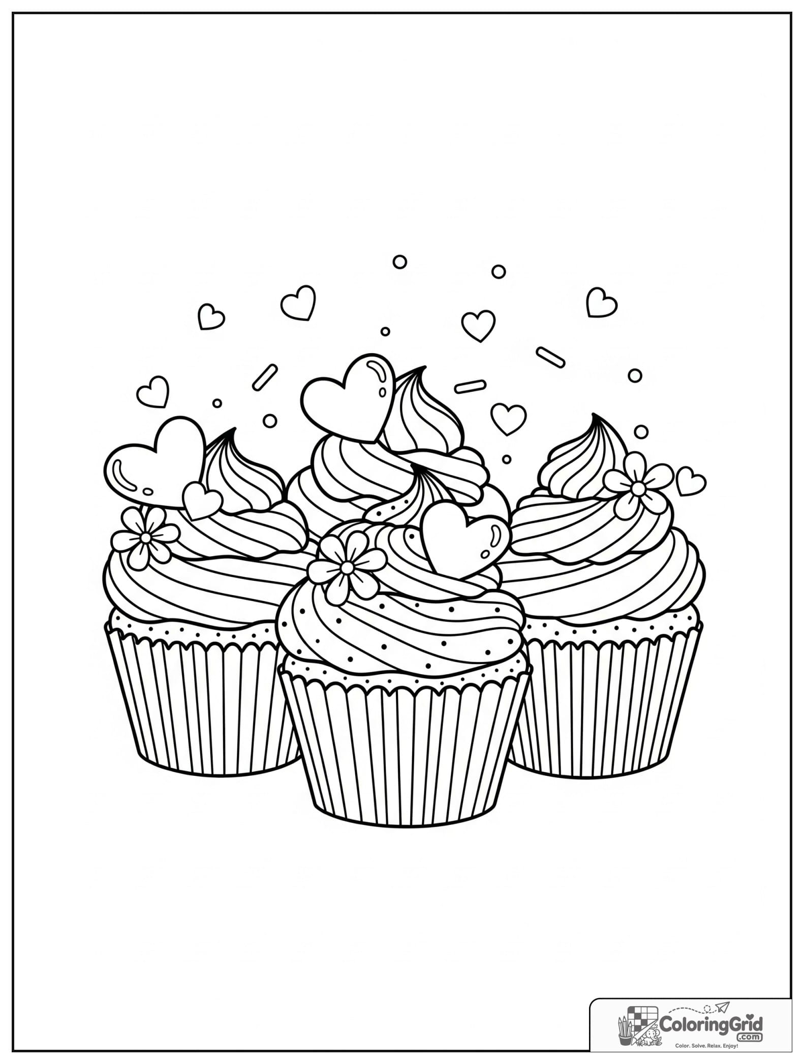 Cute wedding cupcakes with small sprinkle and heart decorations.