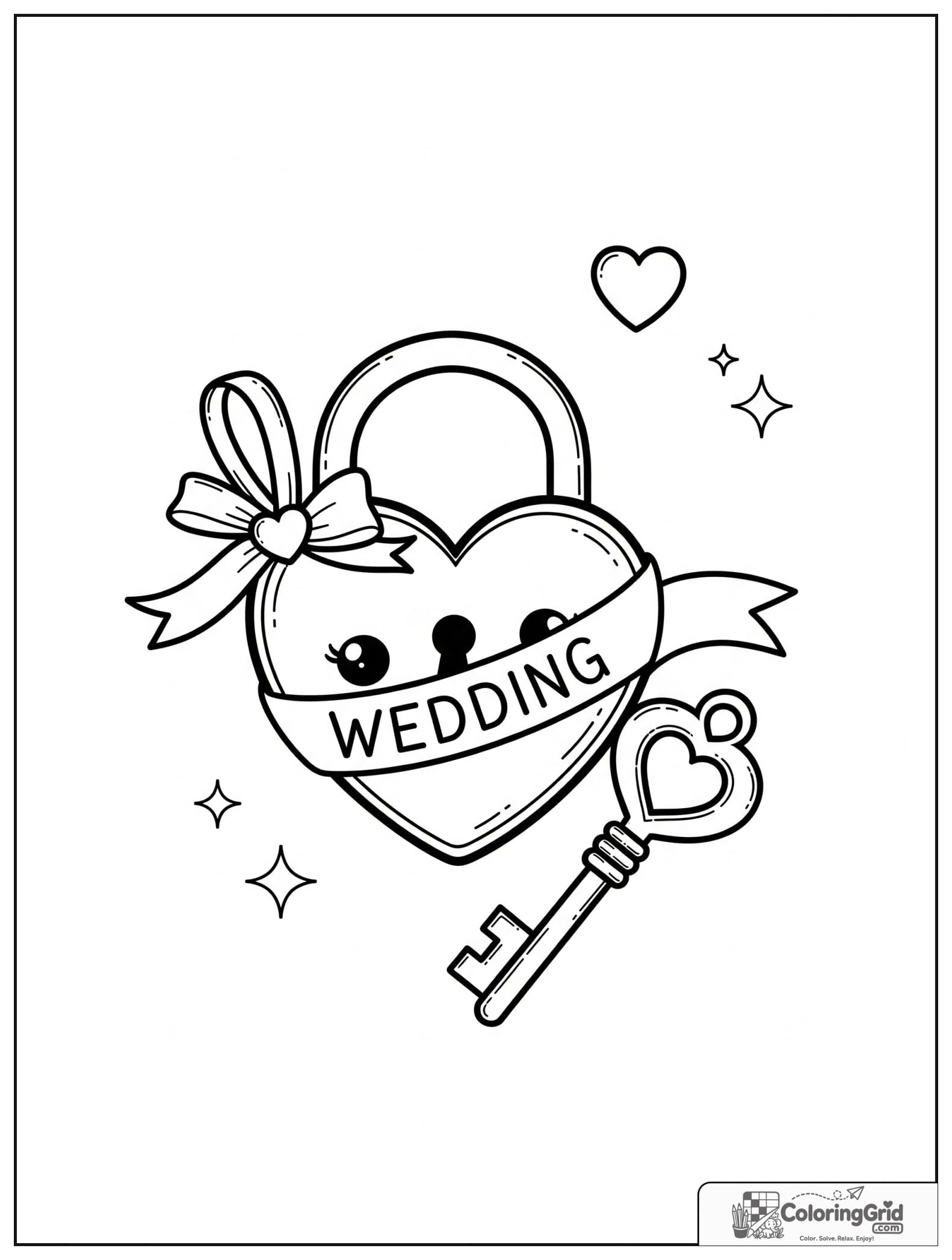 Cute heart lock and key with small sparkle decorations.