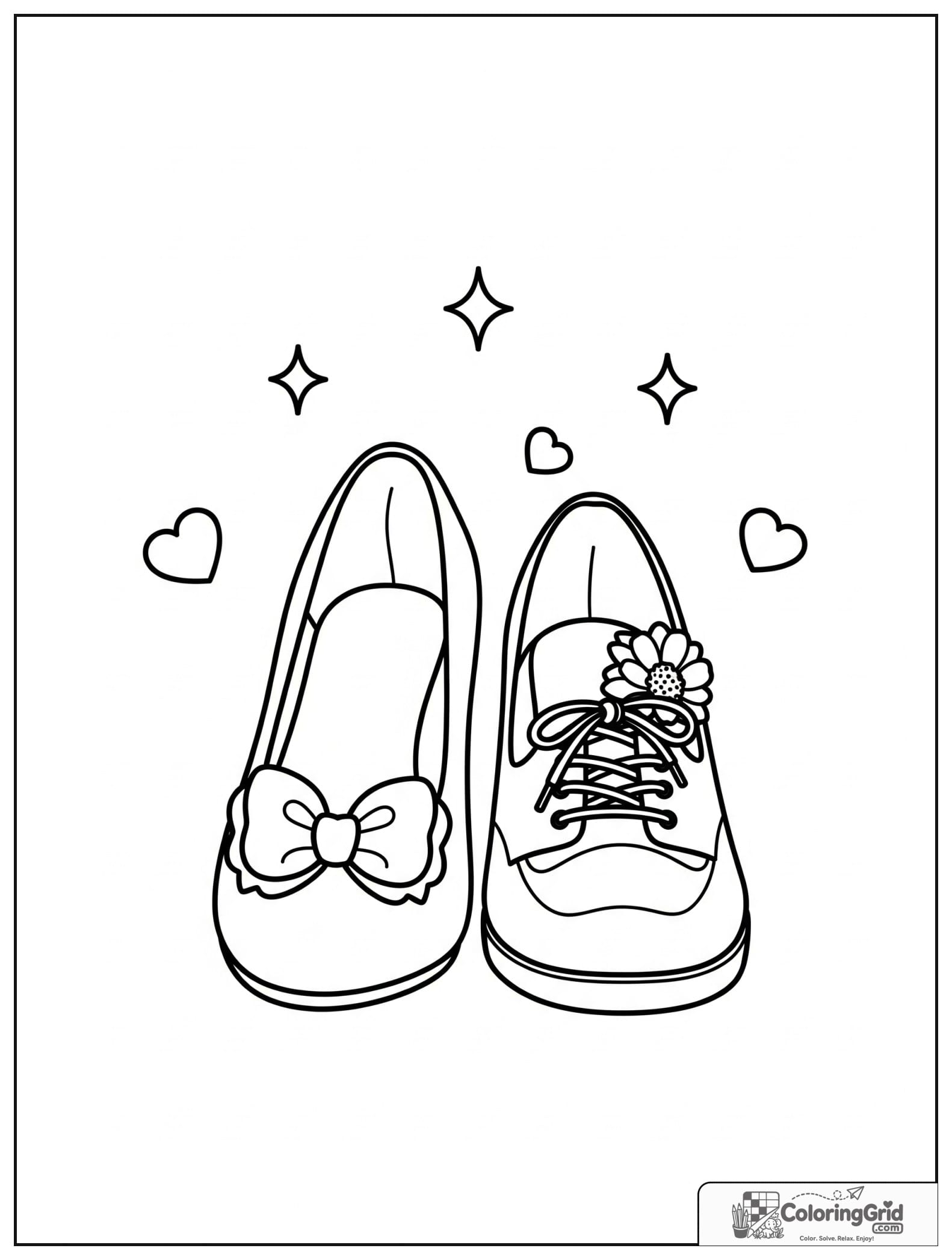 Cute wedding shoes pair with small heart and sparkle decorations.