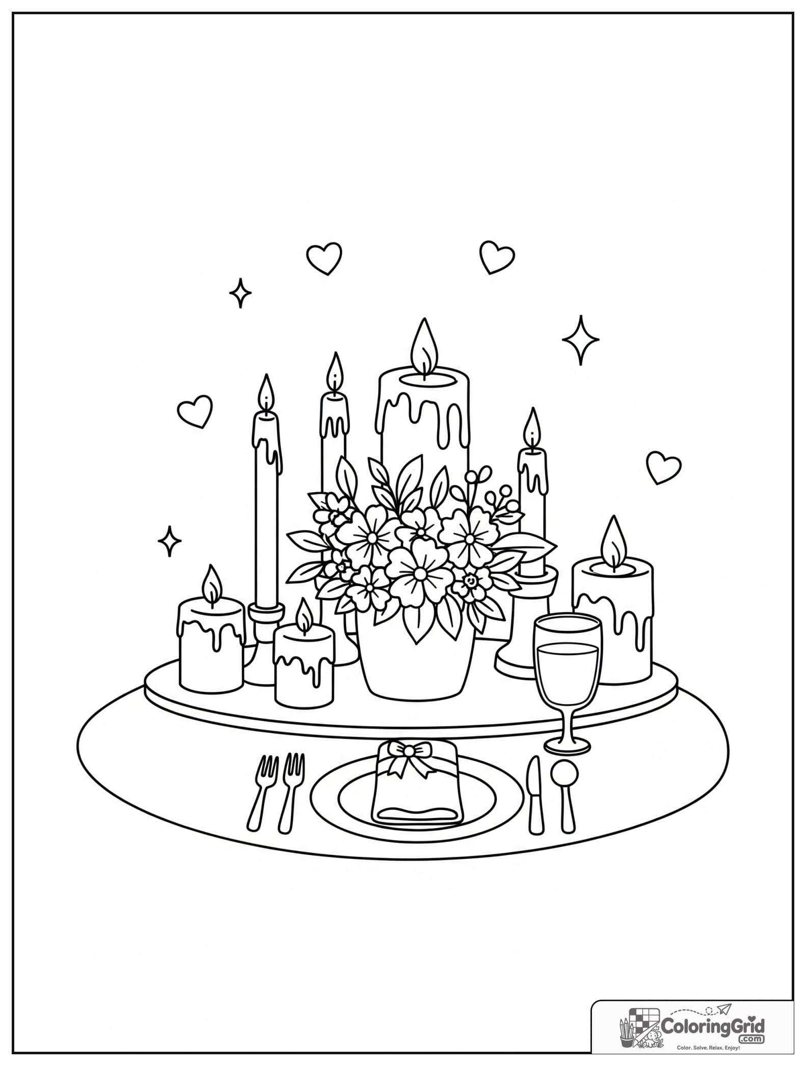Cute wedding table centerpiece with small sparkle and heart decorations.