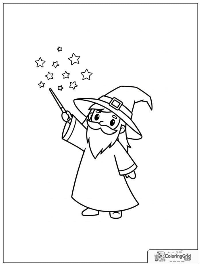 Wizard Coloring Pages showing a wizard making stars appear.